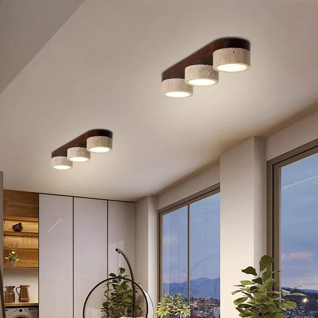 Plafonnier LED en bois de frêne et noyer pour salon et couloir