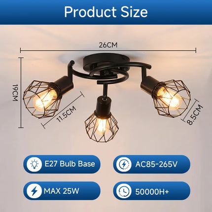 Plafonnier LED E27 en fer, angle réglable, design contemporain pour intérieur