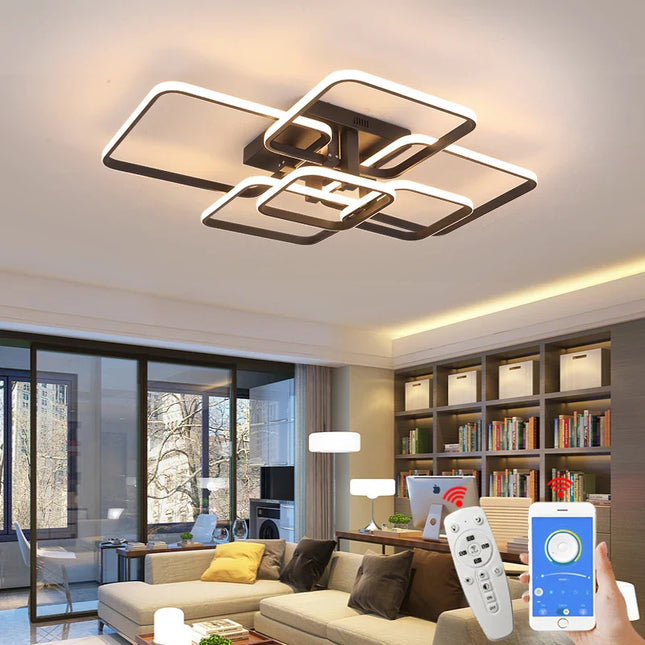 Plafonnier LED Moderne Noir et Blanc Dimmable avec Télécommande, Lustre 3/6 Branches pour Salon et Chambre