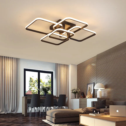 Plafonnier LED Moderne Noir et Blanc Dimmable avec Télécommande, Lustre 3/6 Branches pour Salon et Chambre