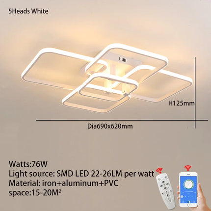 Plafonnier LED Moderne Noir et Blanc Dimmable avec Télécommande, Lustre 3/6 Branches pour Salon et Chambre