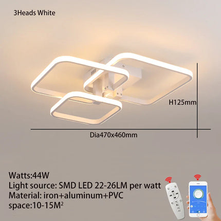 Plafonnier LED Moderne Noir et Blanc Dimmable avec Télécommande, Lustre 3/6 Branches pour Salon et Chambre