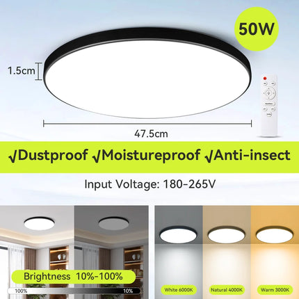 Plafonnier LED 72W RGB Dimmable avec Télécommande, Design Moderne