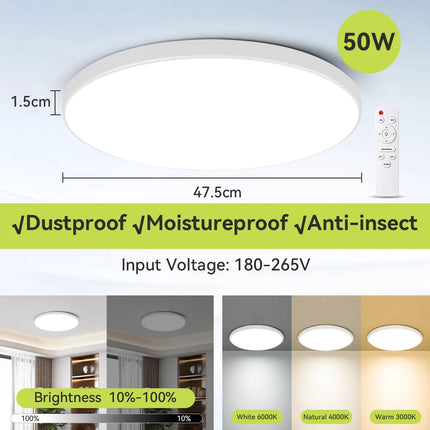 Plafonnier LED 72W RGB Dimmable avec Télécommande, Design Moderne
