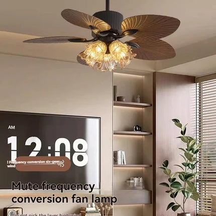 Plafonnier ventilateur rétro américain en feuille de bananier LED dimmable à fréquence variable