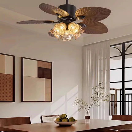 Plafonnier ventilateur rétro américain en feuille de bananier LED dimmable à fréquence variable