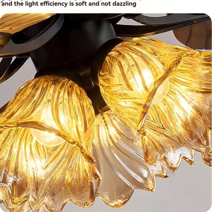 Plafonnier ventilateur rétro américain en feuille de bananier LED dimmable à fréquence variable