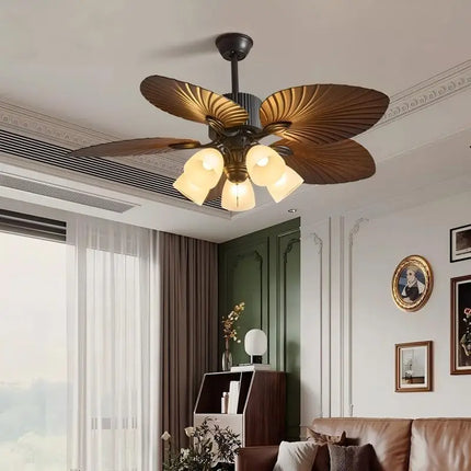 Plafonnier ventilateur rétro américain en feuille de bananier LED dimmable à fréquence variable