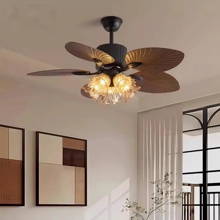 Plafonnier ventilateur rétro américain en feuille de bananier LED dimmable à fréquence variable