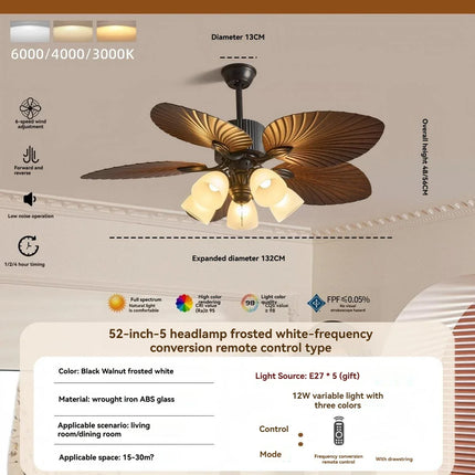 Plafonnier ventilateur rétro américain en feuille de bananier LED dimmable à fréquence variable