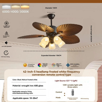 Plafonnier ventilateur rétro américain en feuille de bananier LED dimmable à fréquence variable