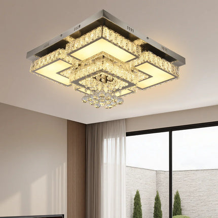 Plafonnier LED carré en cristal 50W avec télécommande et gradation réglable pour salon et chambre
