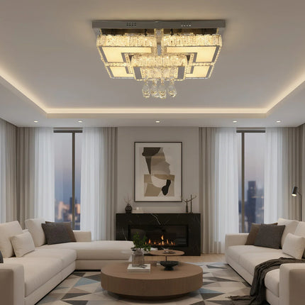 Plafonnier LED carré en cristal 50W avec télécommande et gradation réglable pour salon et chambre