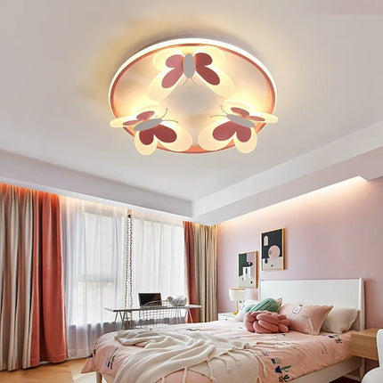Plafonnier papillon rose ART DECO en métal et acrylique pour chambre d’enfant, lumière douce et chaleureuse