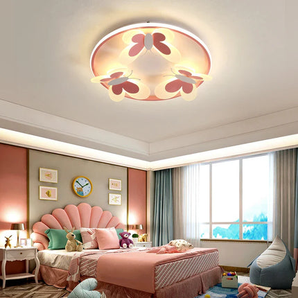 Plafonnier papillon rose ART DECO en métal et acrylique pour chambre d’enfant, lumière douce et chaleureuse