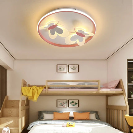 Plafonnier papillon rose ART DECO en métal et acrylique pour chambre d’enfant, lumière douce et chaleureuse