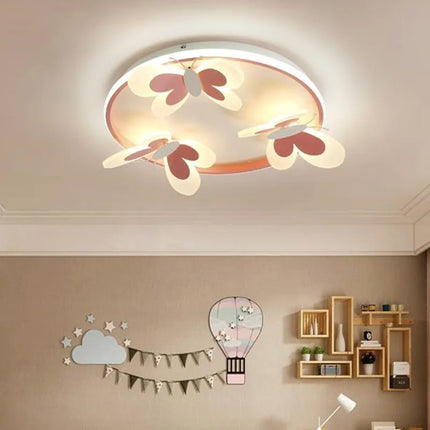 Plafonnier papillon rose ART DECO en métal et acrylique pour chambre d’enfant, lumière douce et chaleureuse