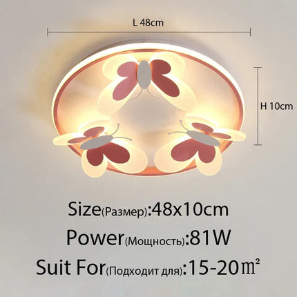 Plafonnier papillon rose ART DECO en métal et acrylique pour chambre d’enfant, lumière douce et chaleureuse
