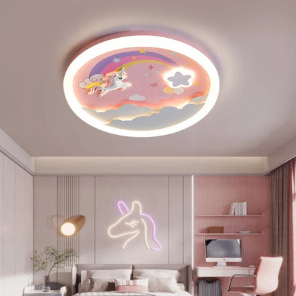 Plafonnier Licorne Arc-en-Ciel Rose LED Ambiance Chaleureuse pour Chambre Enfant