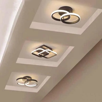 Plafonnier moderne à LED 2 anneaux en aluminium, lumière 3 couleurs, design créatif