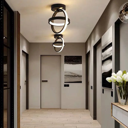 Plafonnier moderne à LED 2 anneaux en aluminium, lumière 3 couleurs, design créatif