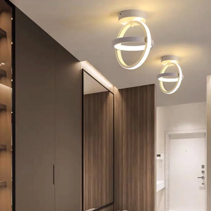 Plafonnier moderne à LED 2 anneaux en aluminium, lumière 3 couleurs, design créatif