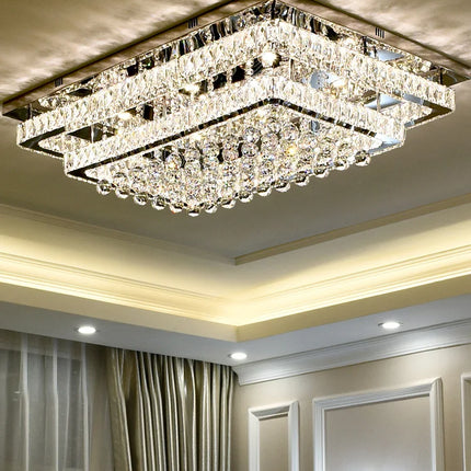 Plafonnier LED cristal luxe moderne chrome avec télécommande pour salon et cuisine