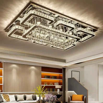 Plafonnier LED cristal luxe moderne chrome avec télécommande pour salon et cuisine