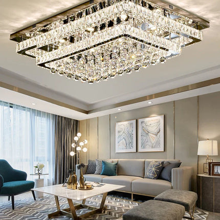 Plafonnier LED cristal luxe moderne chrome avec télécommande pour salon et cuisine