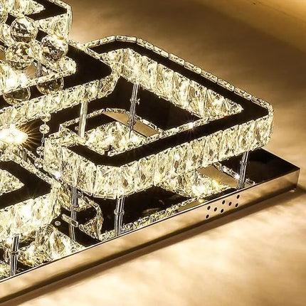 Plafonnier LED cristal luxe moderne chrome avec télécommande pour salon et cuisine