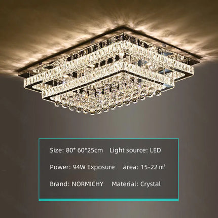Plafonnier LED cristal luxe moderne chrome avec télécommande pour salon et cuisine