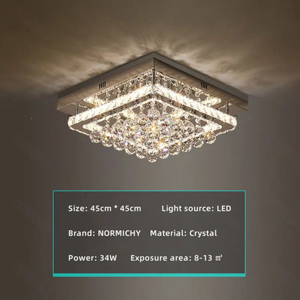 Plafonnier LED cristal luxe moderne chrome avec télécommande pour salon et cuisine