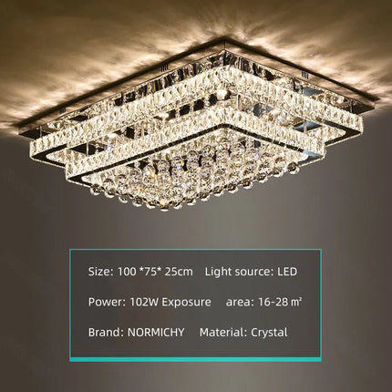 Plafonnier LED cristal luxe moderne chrome avec télécommande pour salon et cuisine