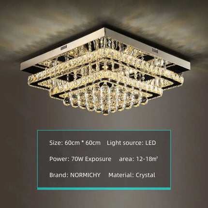 Plafonnier LED cristal luxe moderne chrome avec télécommande pour salon et cuisine