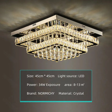Plafonnier LED cristal luxe moderne chrome avec télécommande pour salon et cuisine