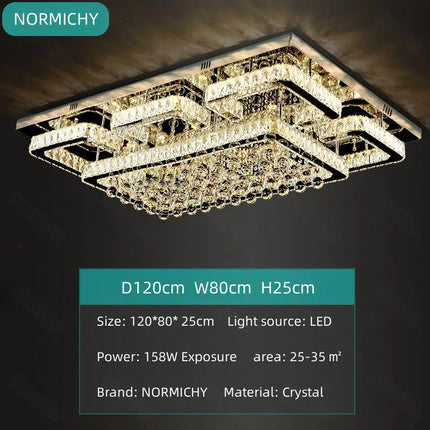 Plafonnier LED cristal luxe moderne chrome avec télécommande pour salon et cuisine