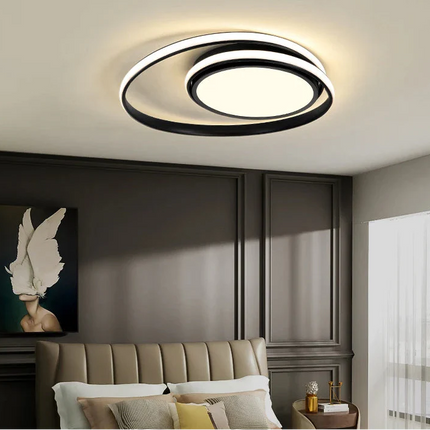 Plafonnier LED moderne design aluminium blanc noir, lumière chaude dimmable