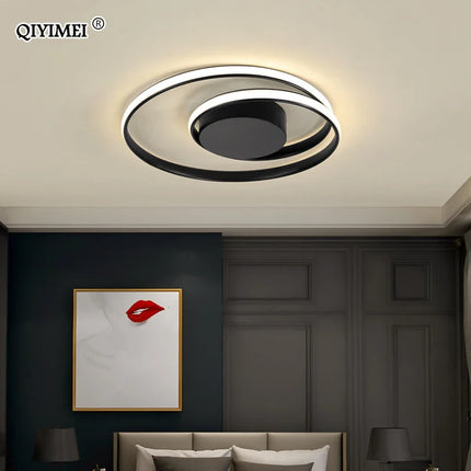 Plafonnier LED moderne design aluminium blanc noir, lumière chaude dimmable