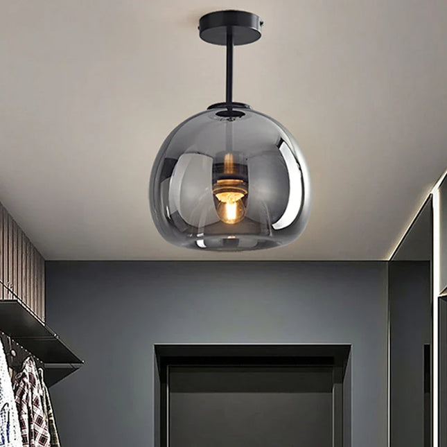 Plafonnier LED minimaliste en verre et métal noir, design moderne pour intérieur