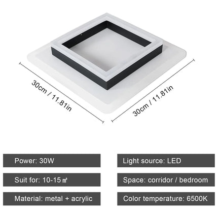 Plafonnier carré LED moderne en acrylique blanc 6500K pour intérieur