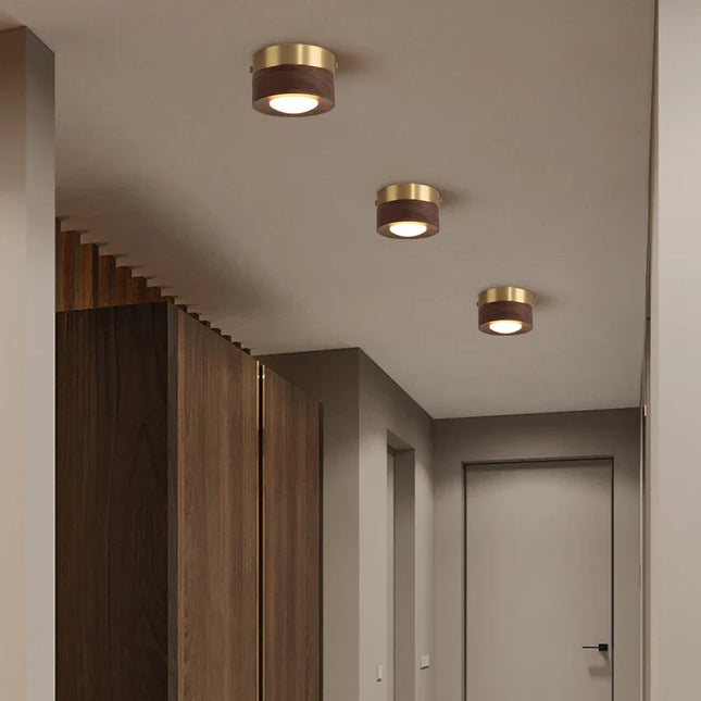 Plafonnier en bois de noyer et frêne LED pour salon et chambre