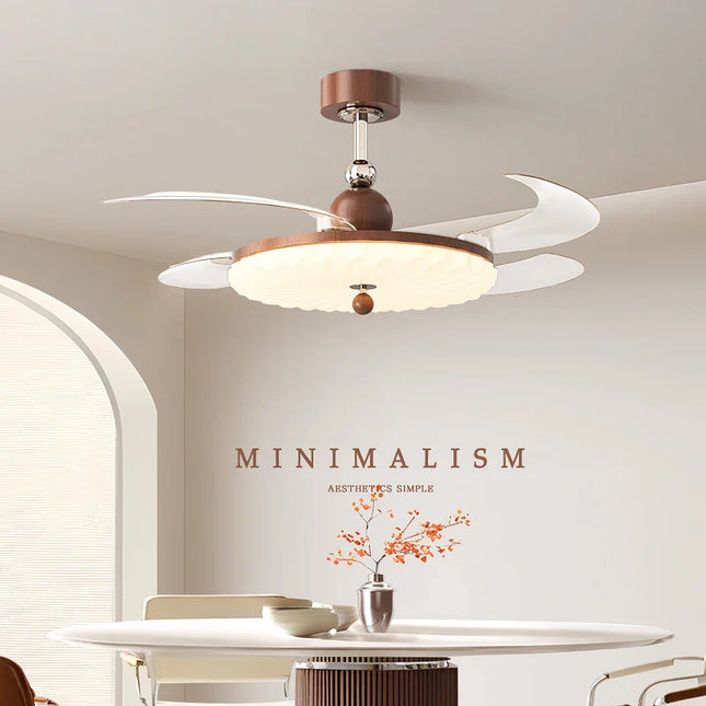 Plafonnier ventilateur rétro noyer 42" silencieux et rétractable avec télécommande