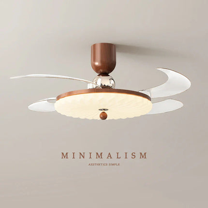Plafonnier ventilateur rétro noyer 42" silencieux et rétractable avec télécommande