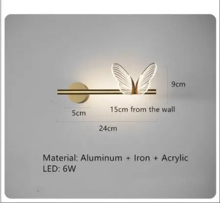Plafonnier LED Anneau Métal Doré, Design Nordique avec Papillon Acrylique, Éclairage Salon et Chambre