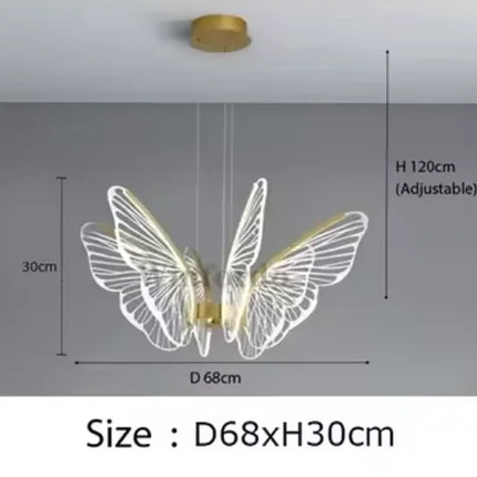 Plafonnier LED Anneau Métal Doré, Design Nordique avec Papillon Acrylique, Éclairage Salon et Chambre