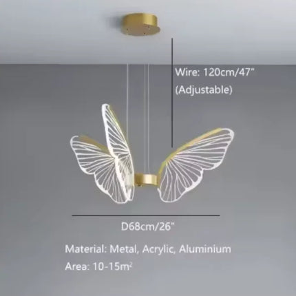 Plafonnier LED Anneau Métal Doré, Design Nordique avec Papillon Acrylique, Éclairage Salon et Chambre
