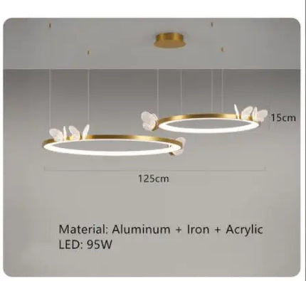 Plafonnier LED Anneau Métal Doré, Design Nordique avec Papillon Acrylique, Éclairage Salon et Chambre