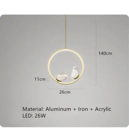Plafonnier LED Anneau Métal Doré, Design Nordique avec Papillon Acrylique, Éclairage Salon et Chambre