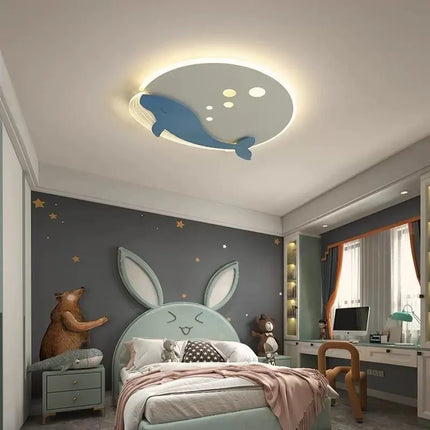 Plafonnier moderne minimaliste LED design baleine et fusée pour chambre d'enfant