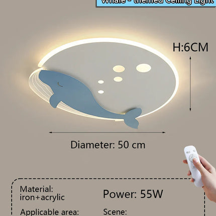 Plafonnier moderne minimaliste LED design baleine et fusée pour chambre d'enfant